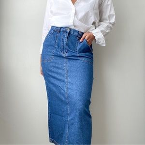 Vintage 90s Dark Wash Denim Midi Skirt